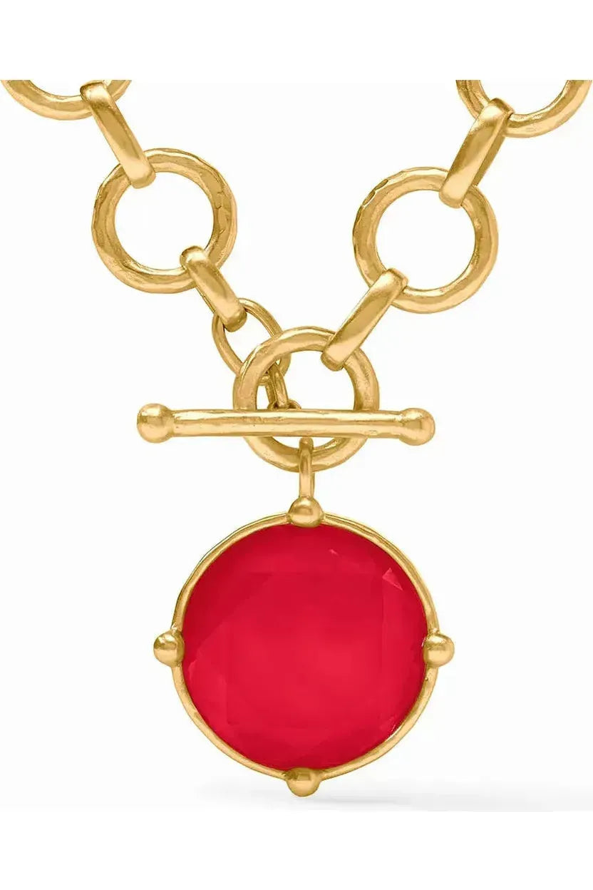 Gold Julie Vos Honeybee Demi Necklace with the stone Iridescent Strawberry 
