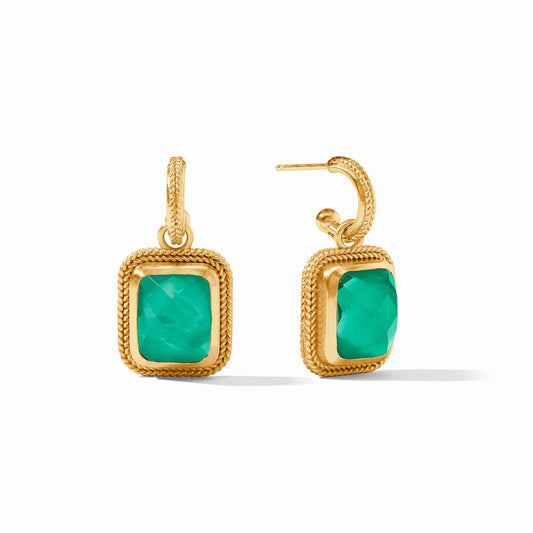 Julie Vos Cheval Hoop & Charm Earring~ Iridescent Emerald