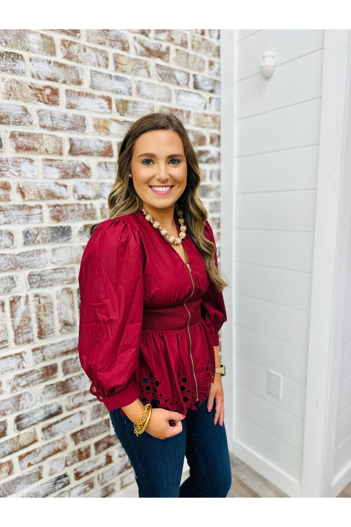 Wine Smocked Top