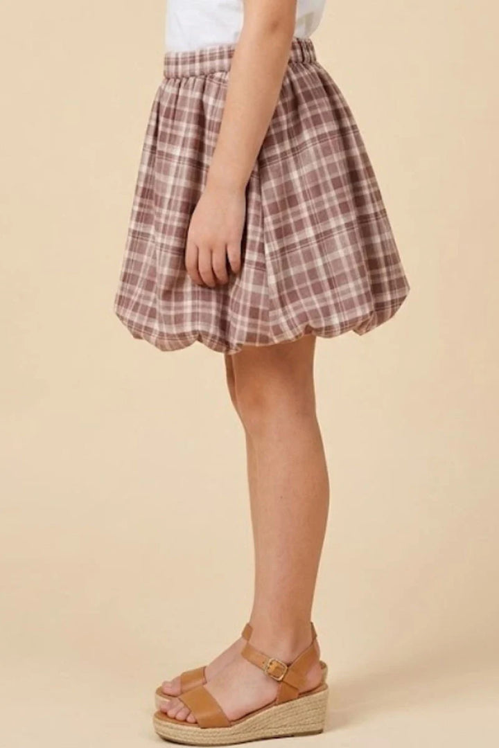 Youth | Elastic Waist Bubble Hem Plaid Skirt