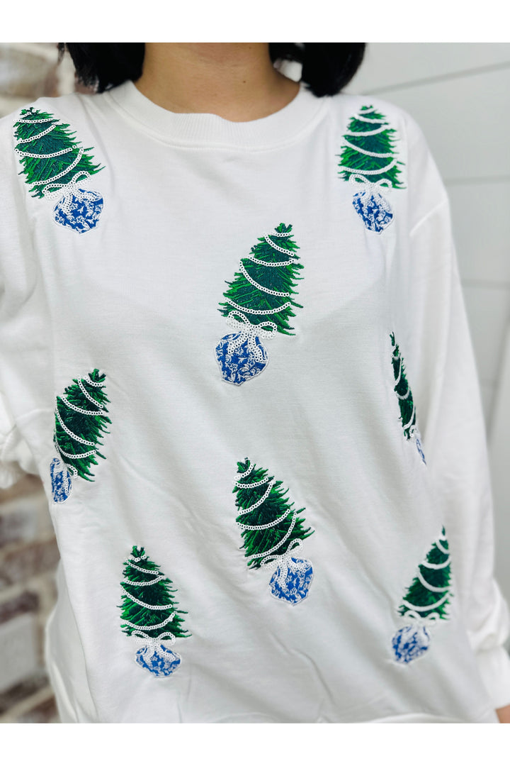 Mary Square Blue Trees Sequin Sweatshirt