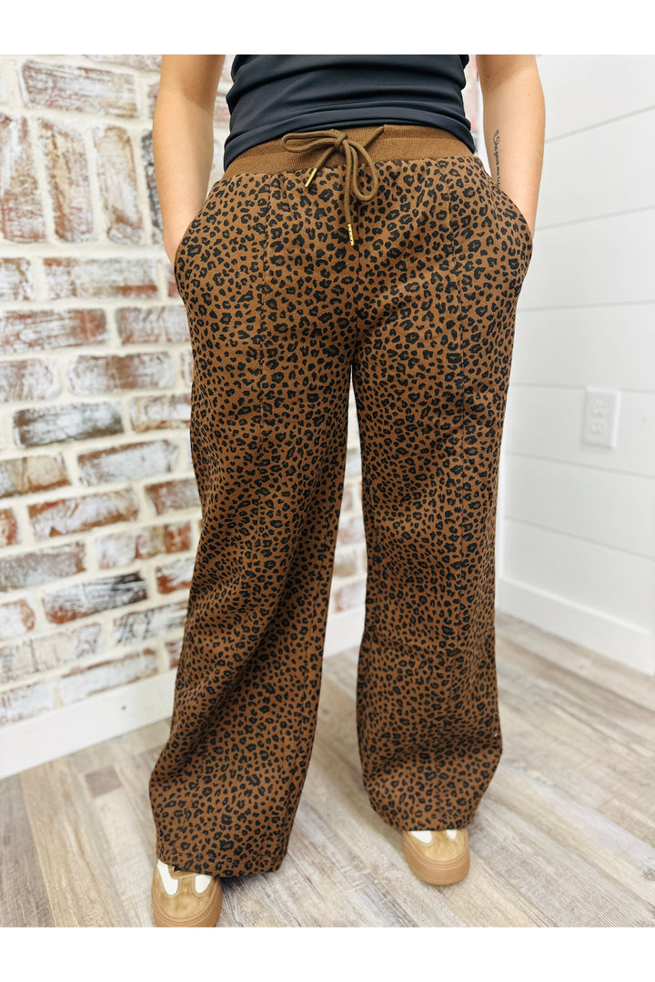 Brown Leopard Fleece Lounge Pants
