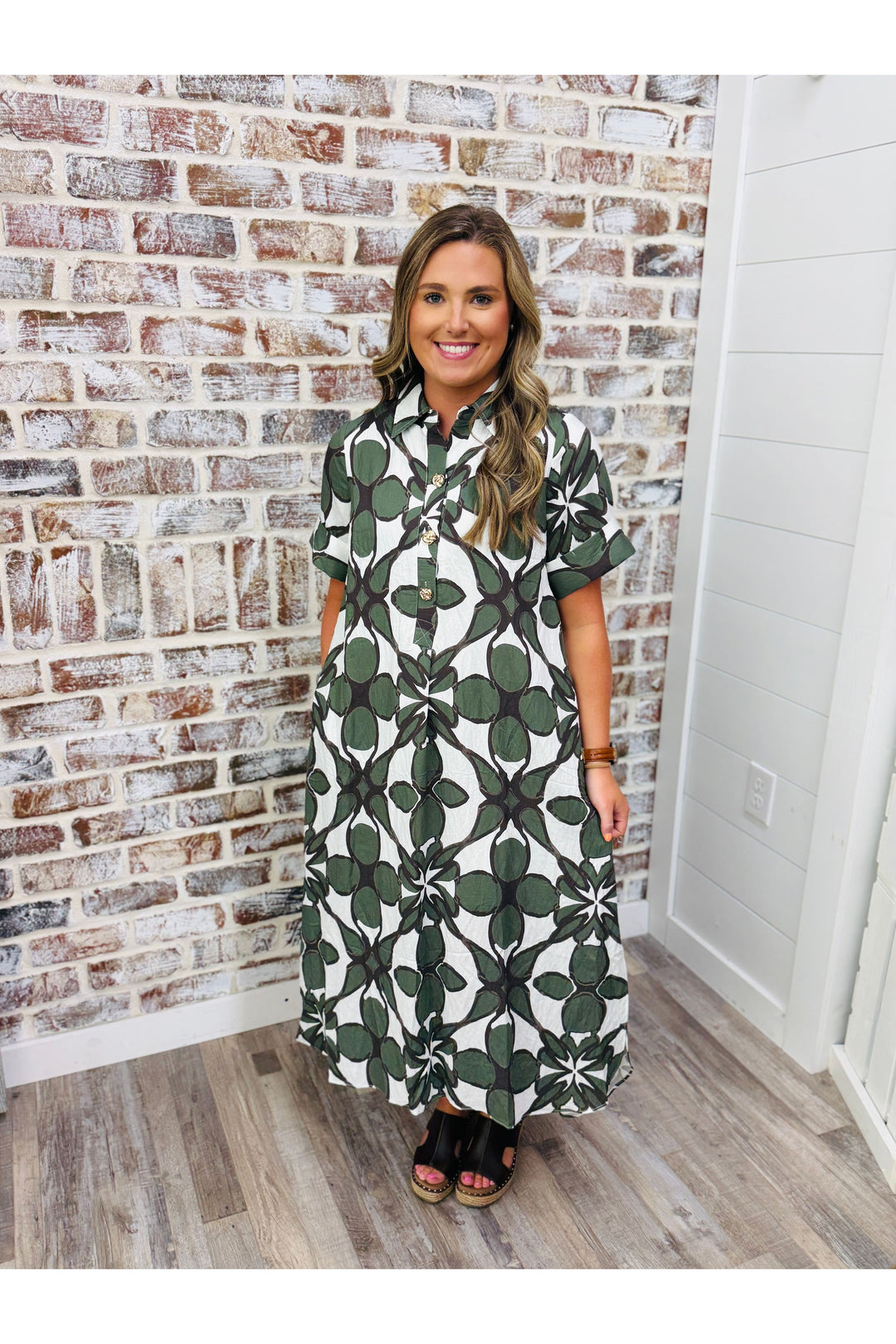 Flower Buttons Midi Dress