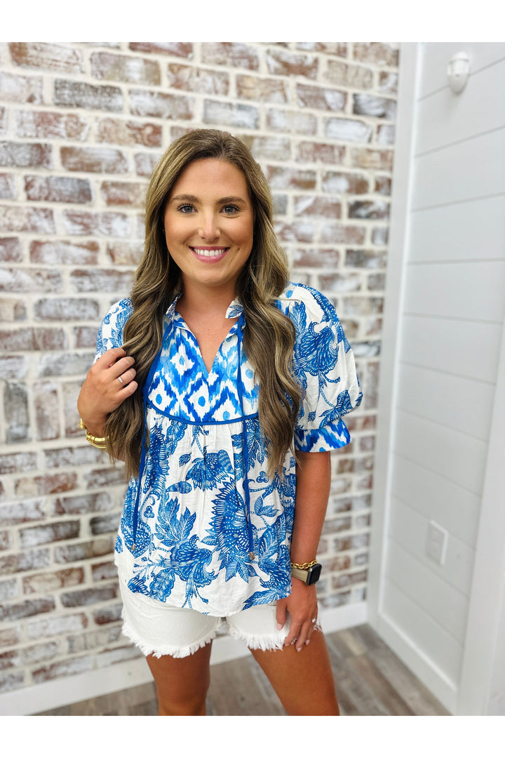 Blue Aztec Designs Top