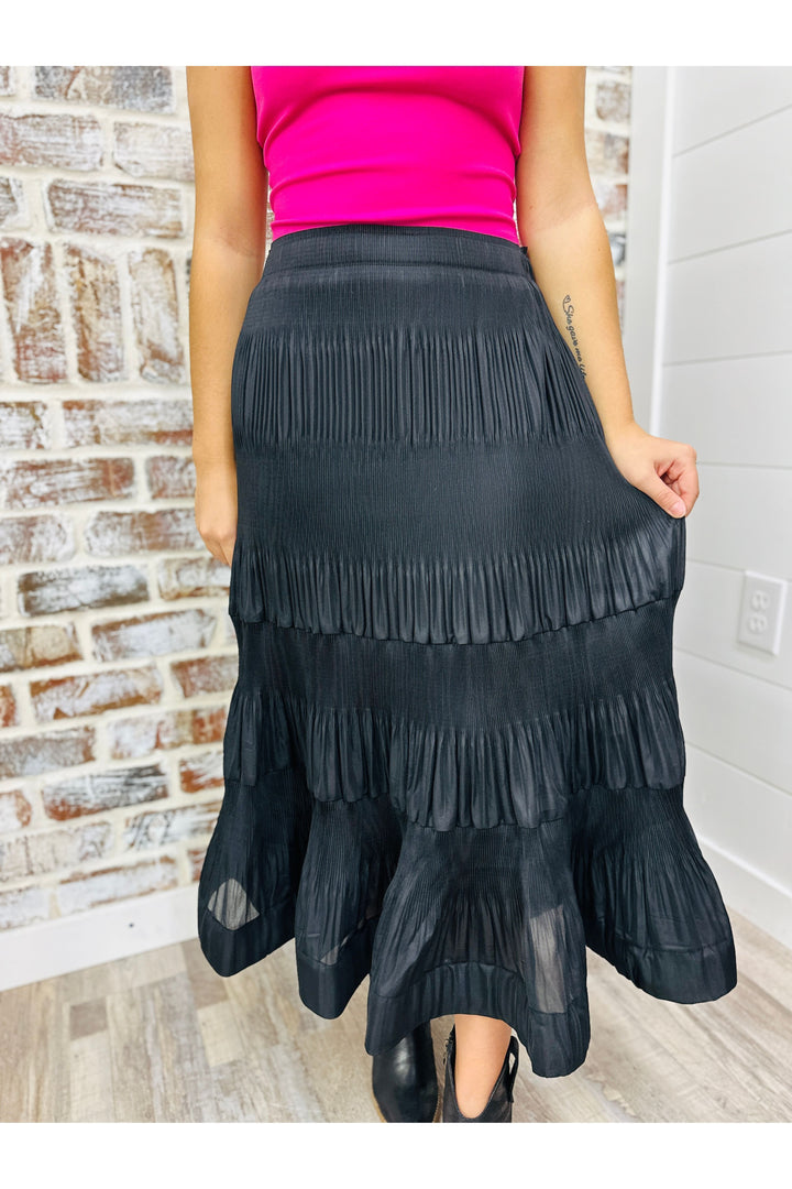Black Pleated Midi Skirt