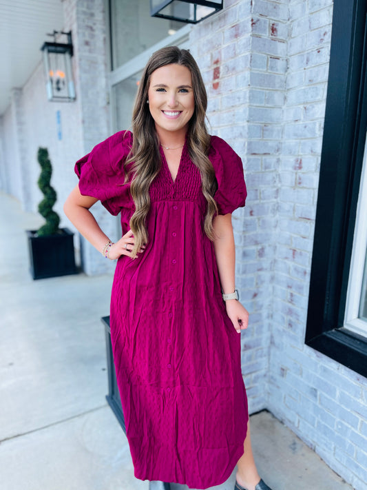 Plum Button Down Midi Dress