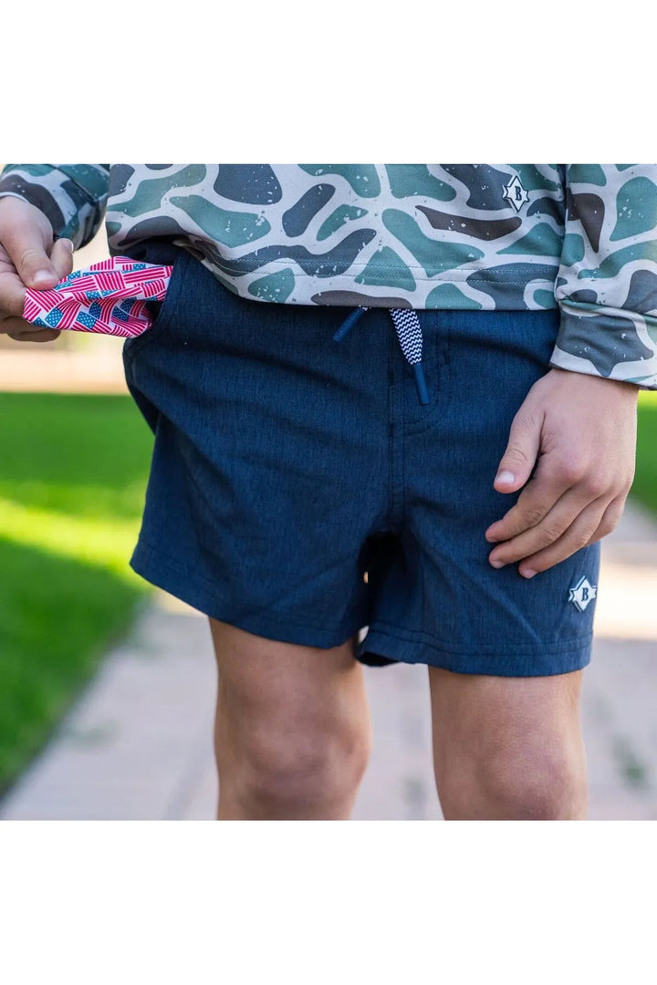 Youth Burlebo Athletic Short - Heather Navy-American Flag Liner