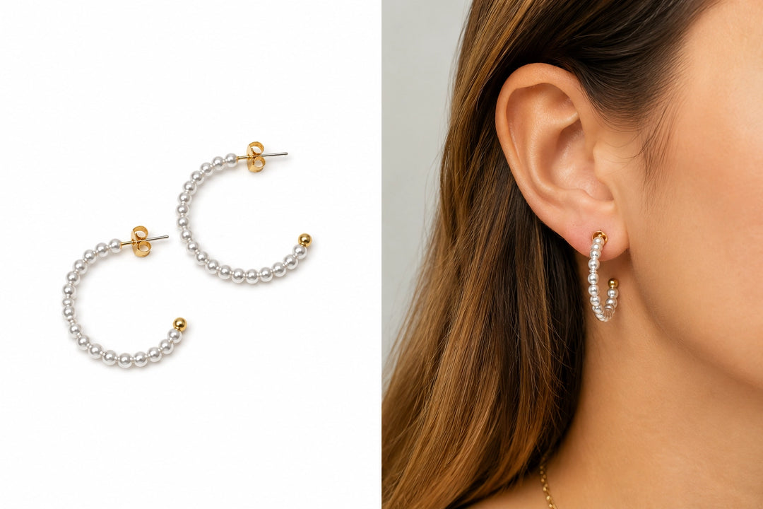 Lulu Mac| Pearl Hoop Earrings