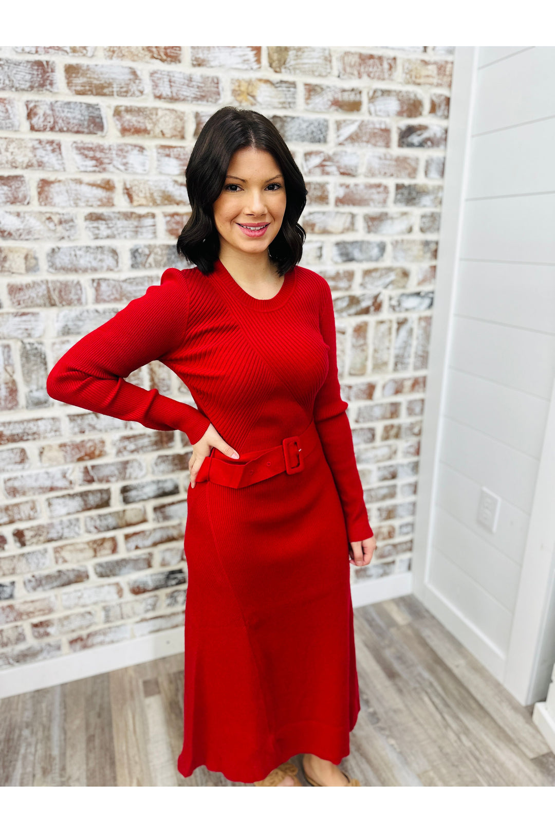Red Fitted Sweater Dress