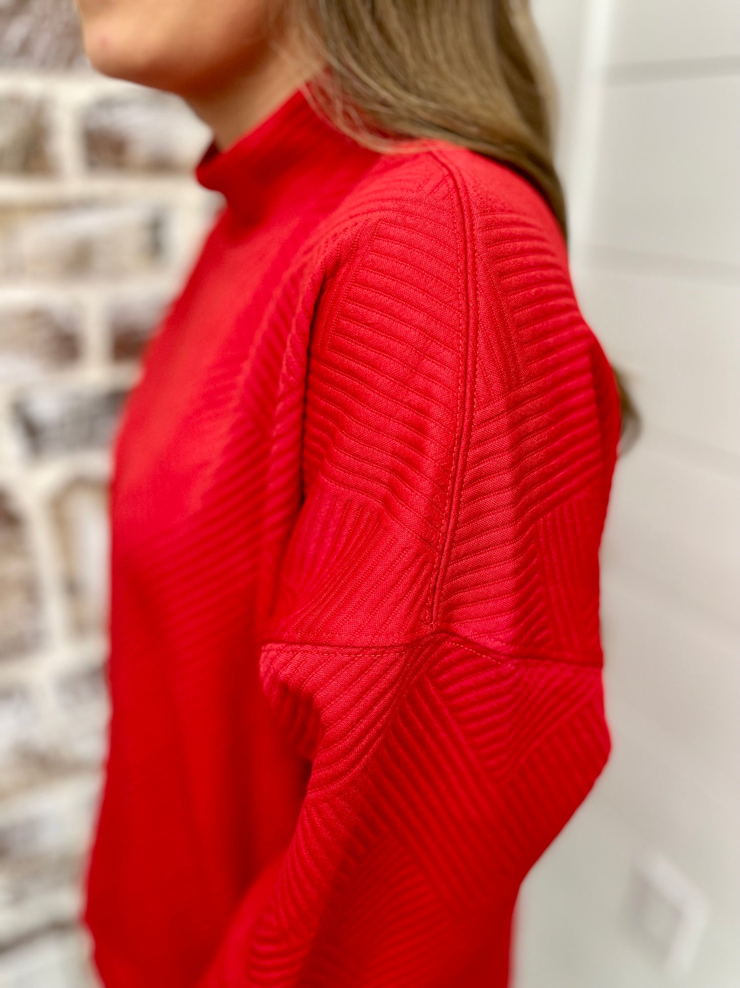 Red Textured Pocket Top