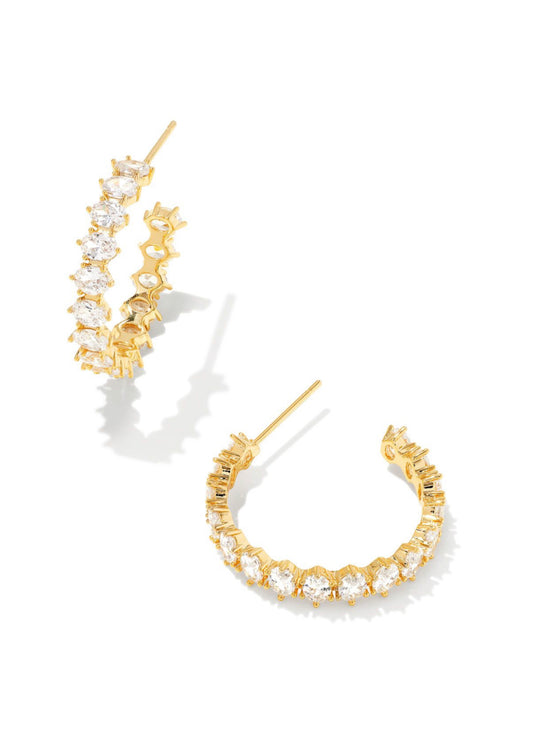 Kendra Scott| CAILIN CRYSTAL HOOP EARRINGS GOLD METAL WHITE CZ