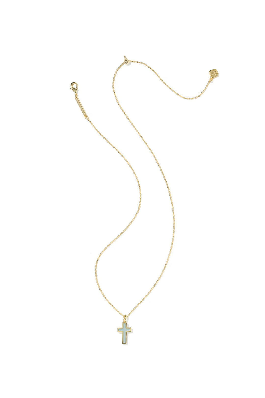 Kendra Scott | Cross Gold Pendant Necklace - Matte Light Blue Dichroic Glass