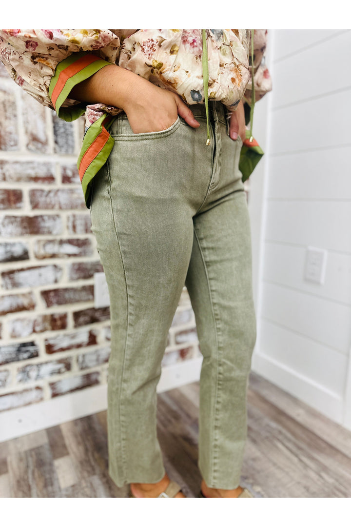 Light Olive High Rise Straight Pants