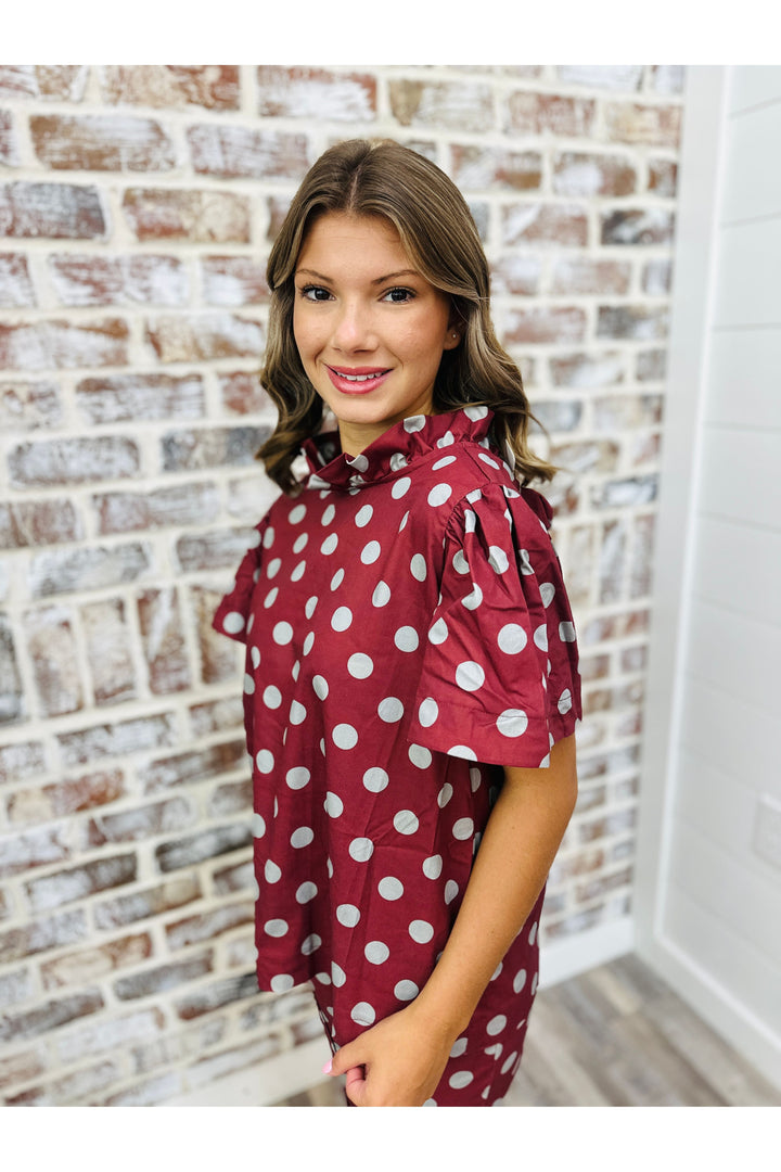 Burgundy Dots Top