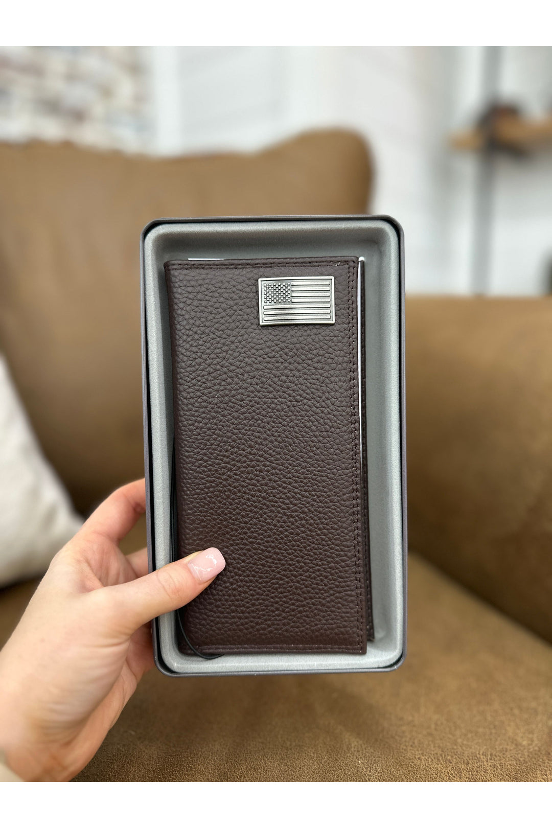 Long Leather Brown Pebble Wallet