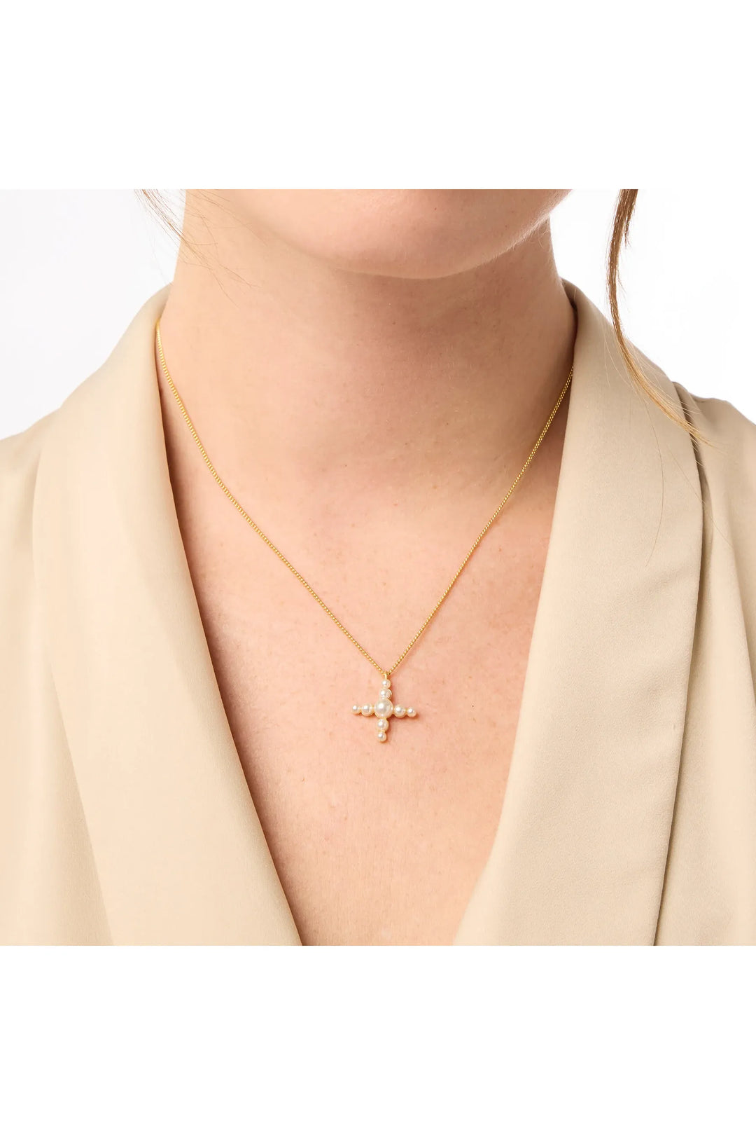 Julie Vos Gumdrop Cross Delicate Necklace ~ Pearl