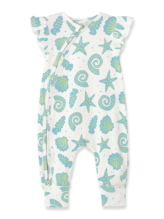 Baby Girl's Seashells Bamboo Zipper Romper