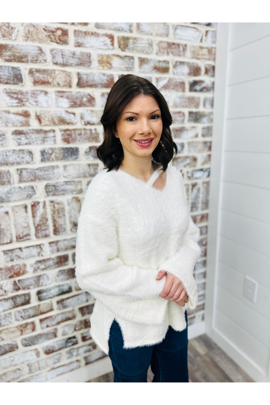 Straps Front Fuzzy Pullover