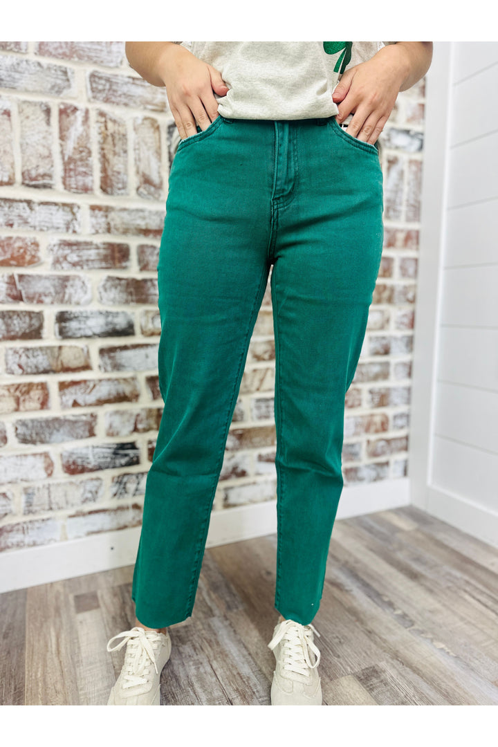 Emerald Acid Wash High Rise Straight Pants