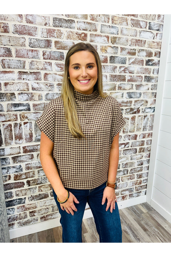 Gingham Mock Neck Boxy Top