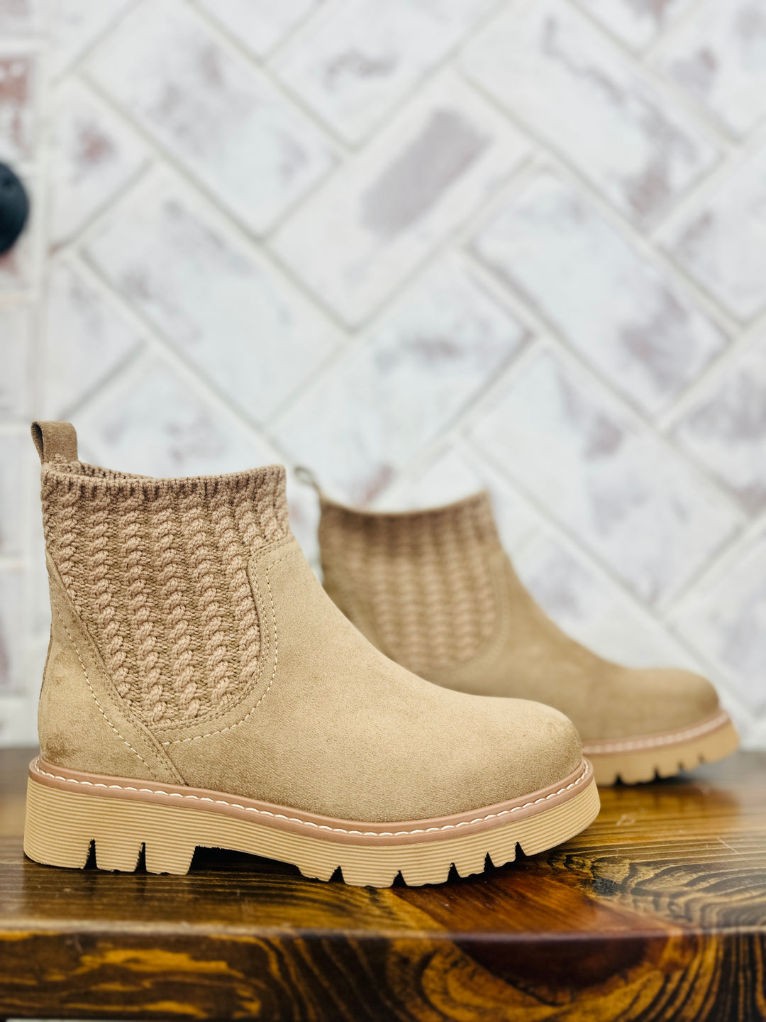 Corkys | Keep Me Warm Booties - Taupe Faux Suede
