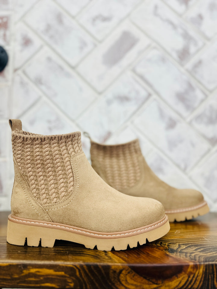 Corkys | Keep Me Warm Booties - Taupe Faux Suede