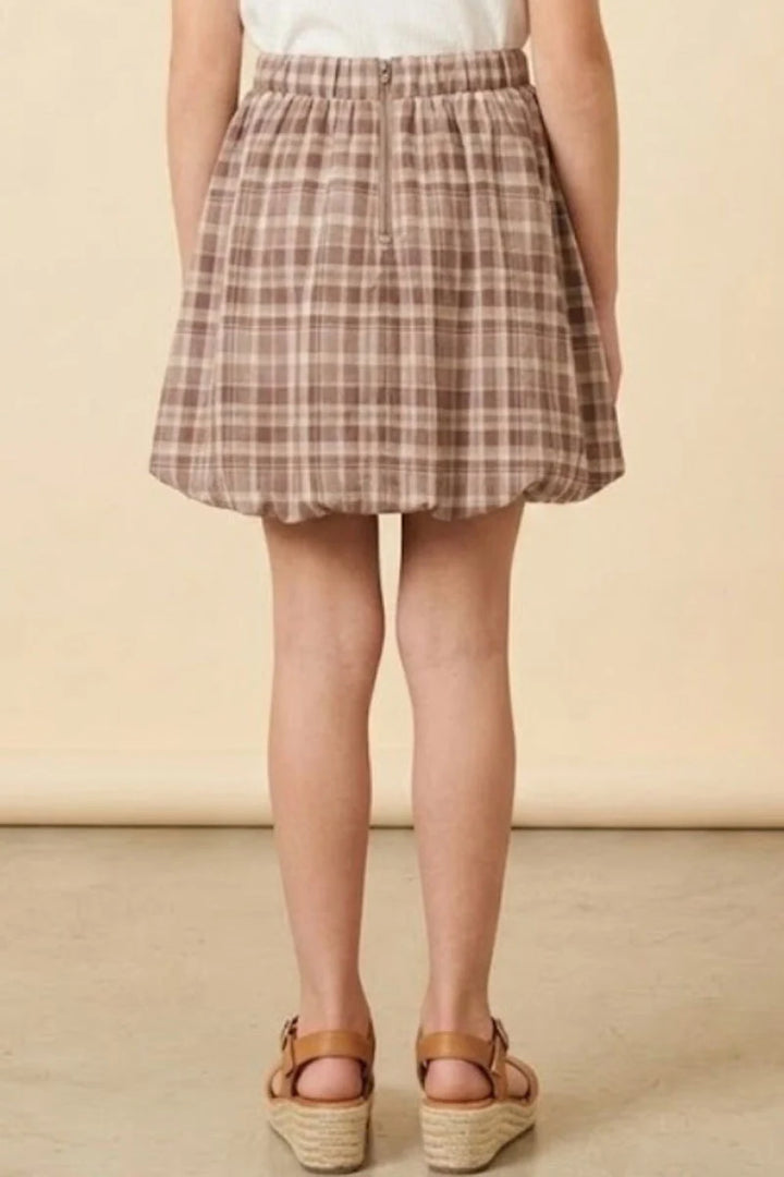 Youth | Elastic Waist Bubble Hem Plaid Skirt