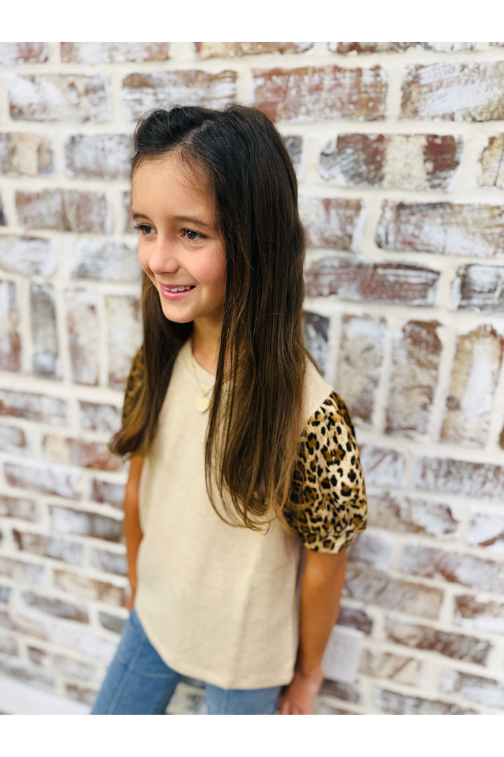 Youth Cheetah Puff Sleeve Knit Top