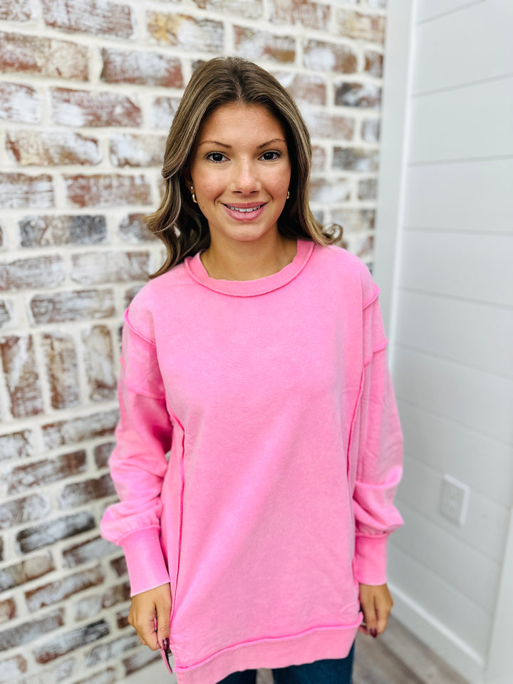 Mineral Wash Crewneck Sweatshirt - Pink