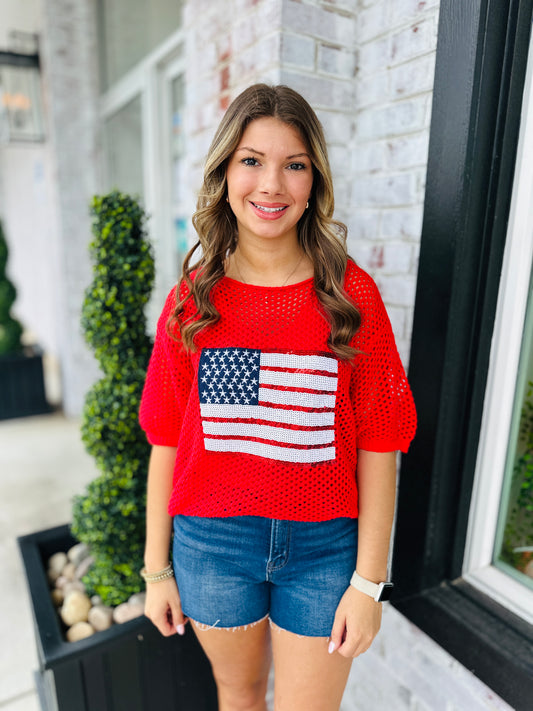 American Flag Knit Top