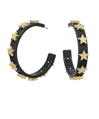 Black gold star hoops