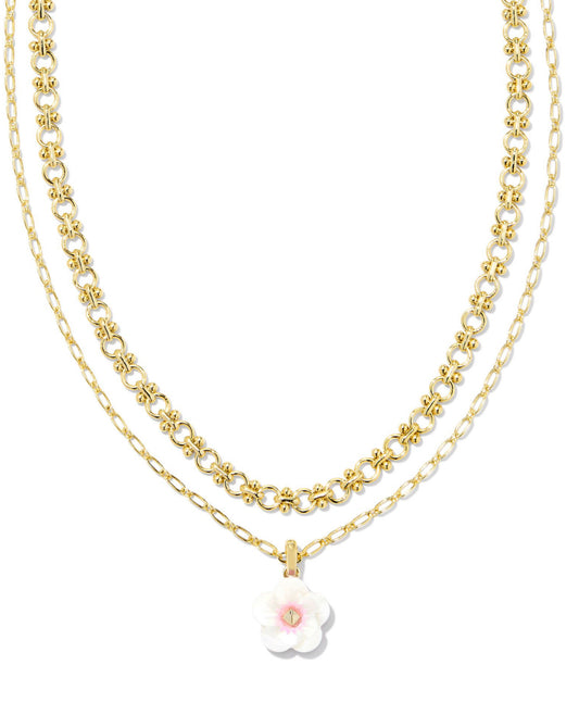 Kendra Scott| DELIAH MULTI STRAND NECKLACE GOLD IRIDESCENT PINK WHITE MIX