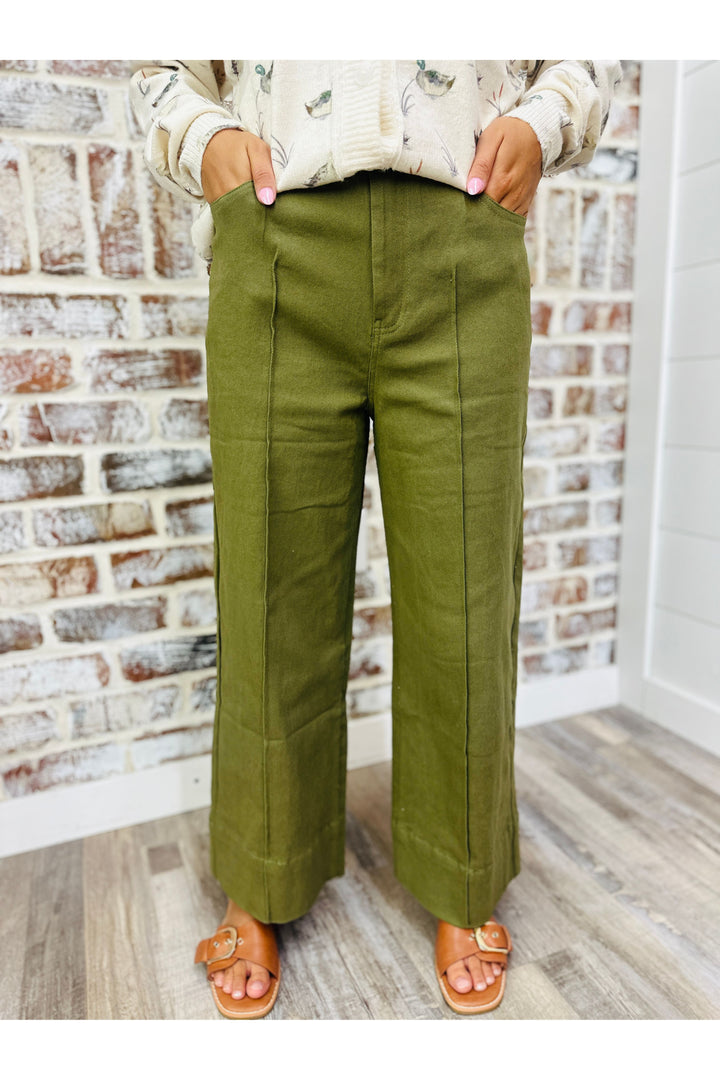 Olive Wide Leg Seam Pants