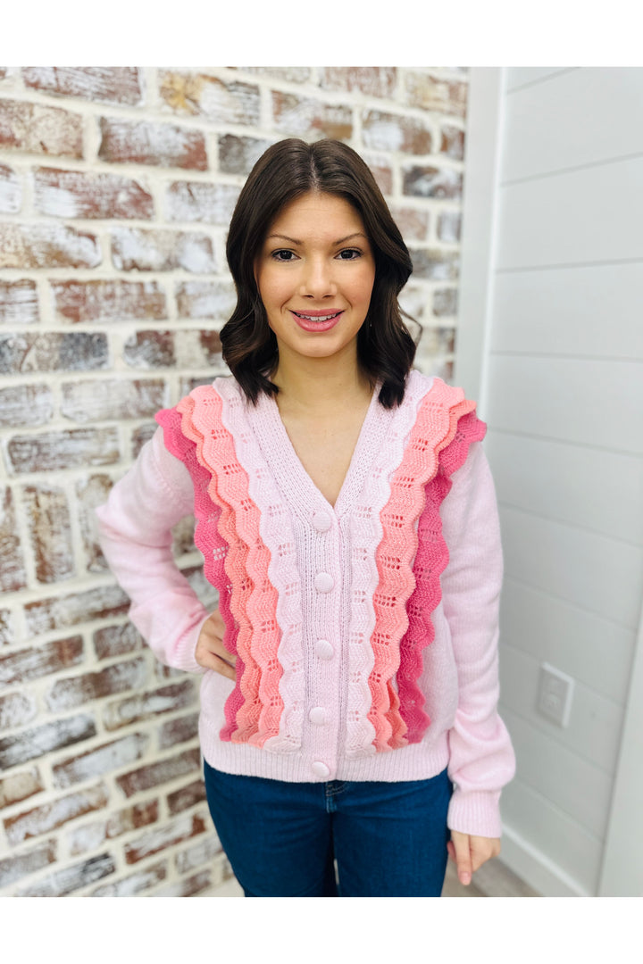 Scallop Ruffle Detail Cardigan