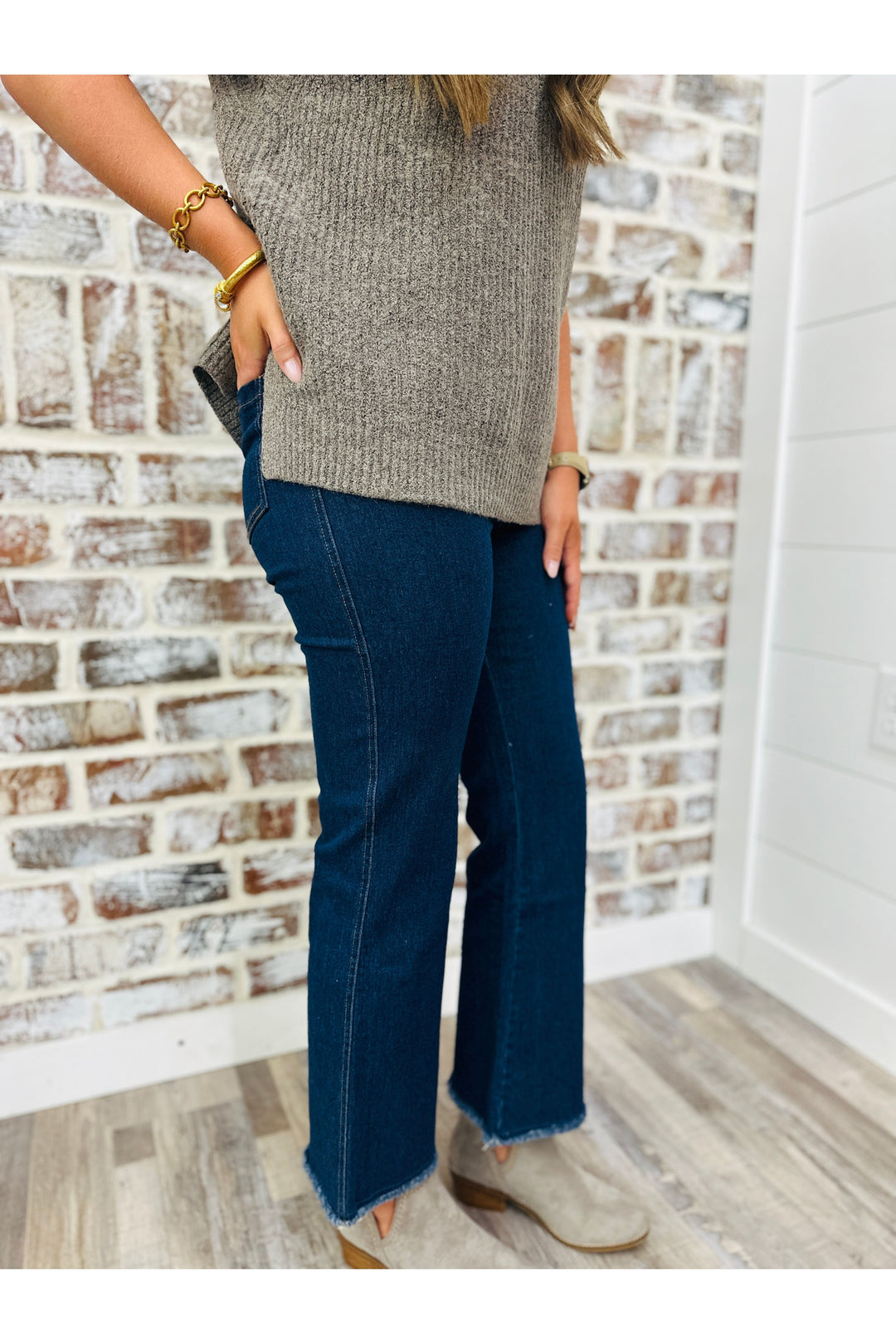 Dark Denim High Waisted Flare Pants