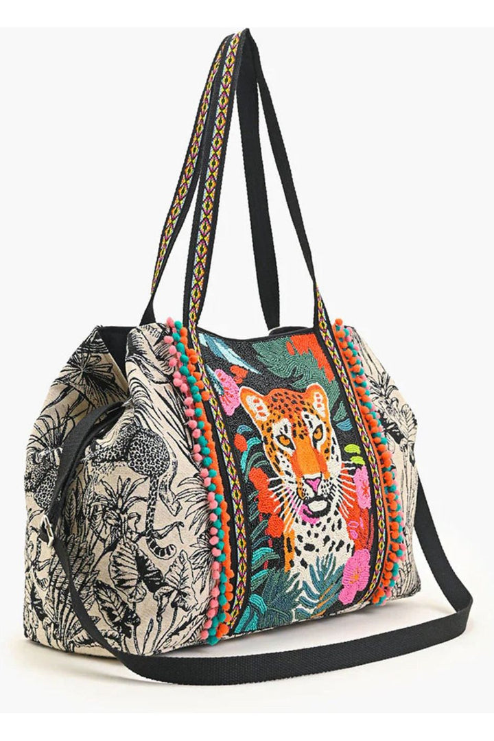 TROPICAL LEOPARD EMBELLISHED TOTE