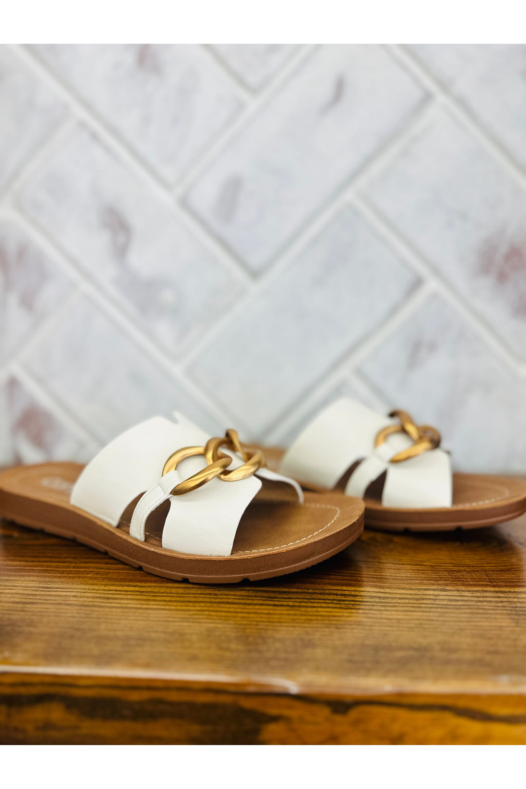Corkys Ivory Chain Letter Sandals