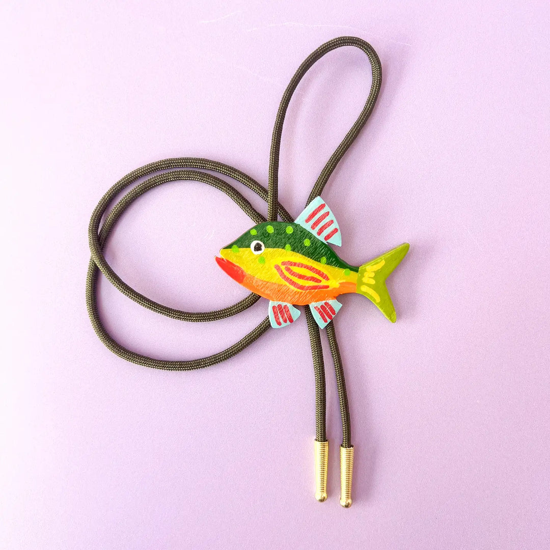 Olive Green~ Rainbow Fish Bolo Tie