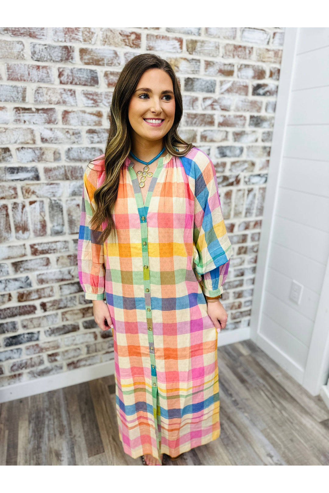 Sunshine Tienda| RAINBOW PLAID CLEO MIDI DRESS