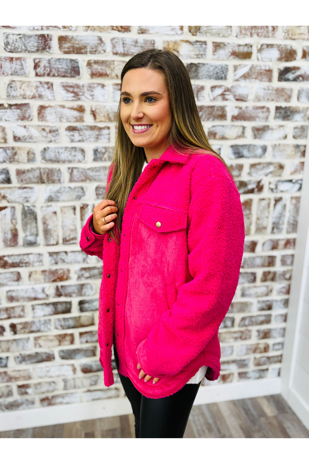 Hot Pink Oversized Button Down Jacket
