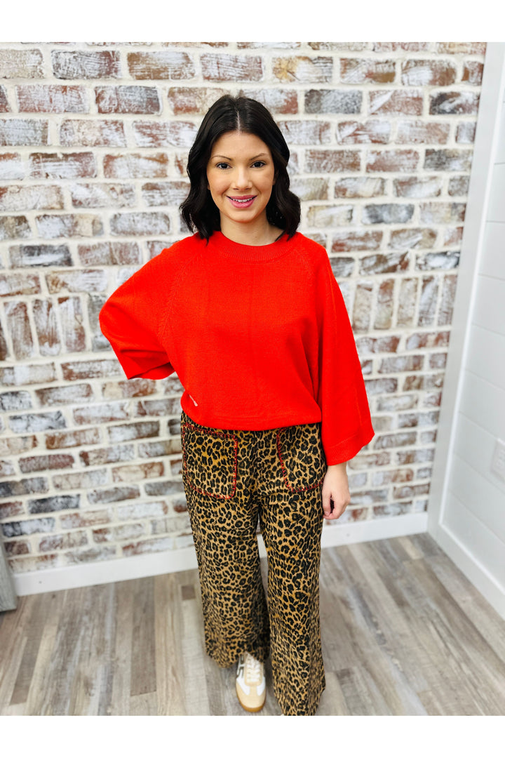 Red Batwing Sweater Top