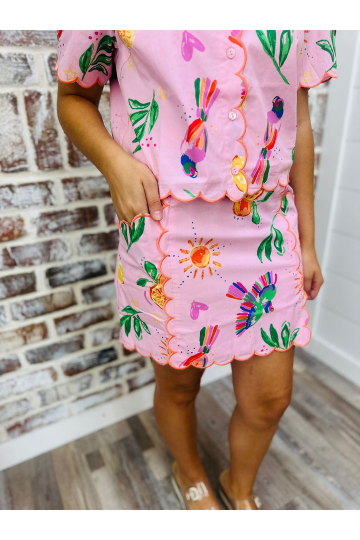 KARLIE| Toucan Fruit Scallop Skirt