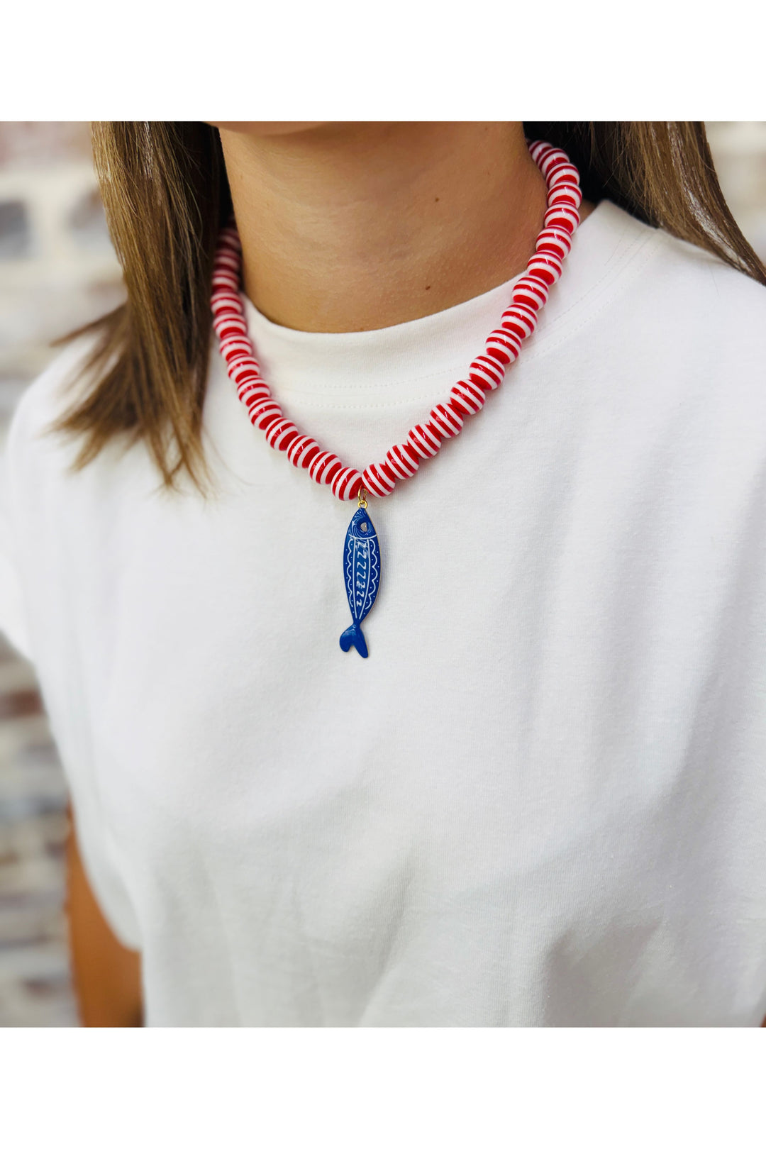 Red Stripes Fish Necklace