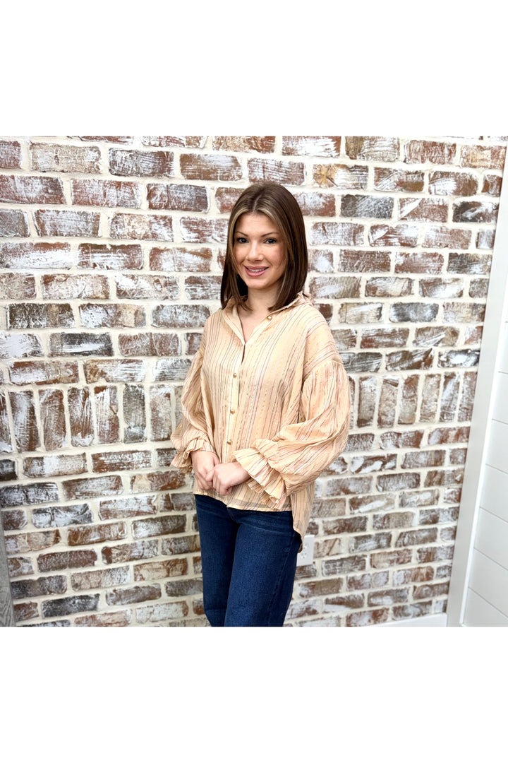 Nude Metallic Stripe Top