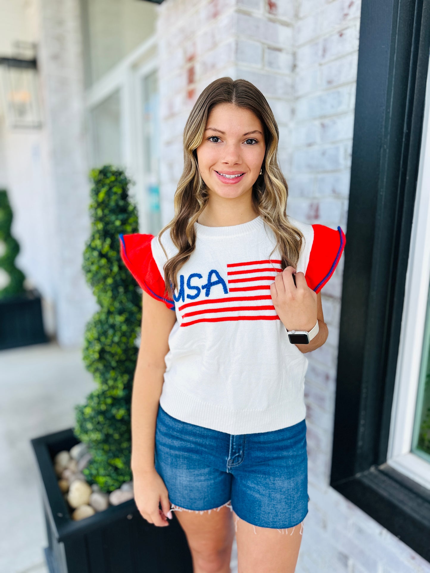 USA Ruffle Sleeve Top