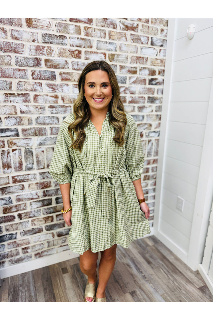 Sage Gingham Dress