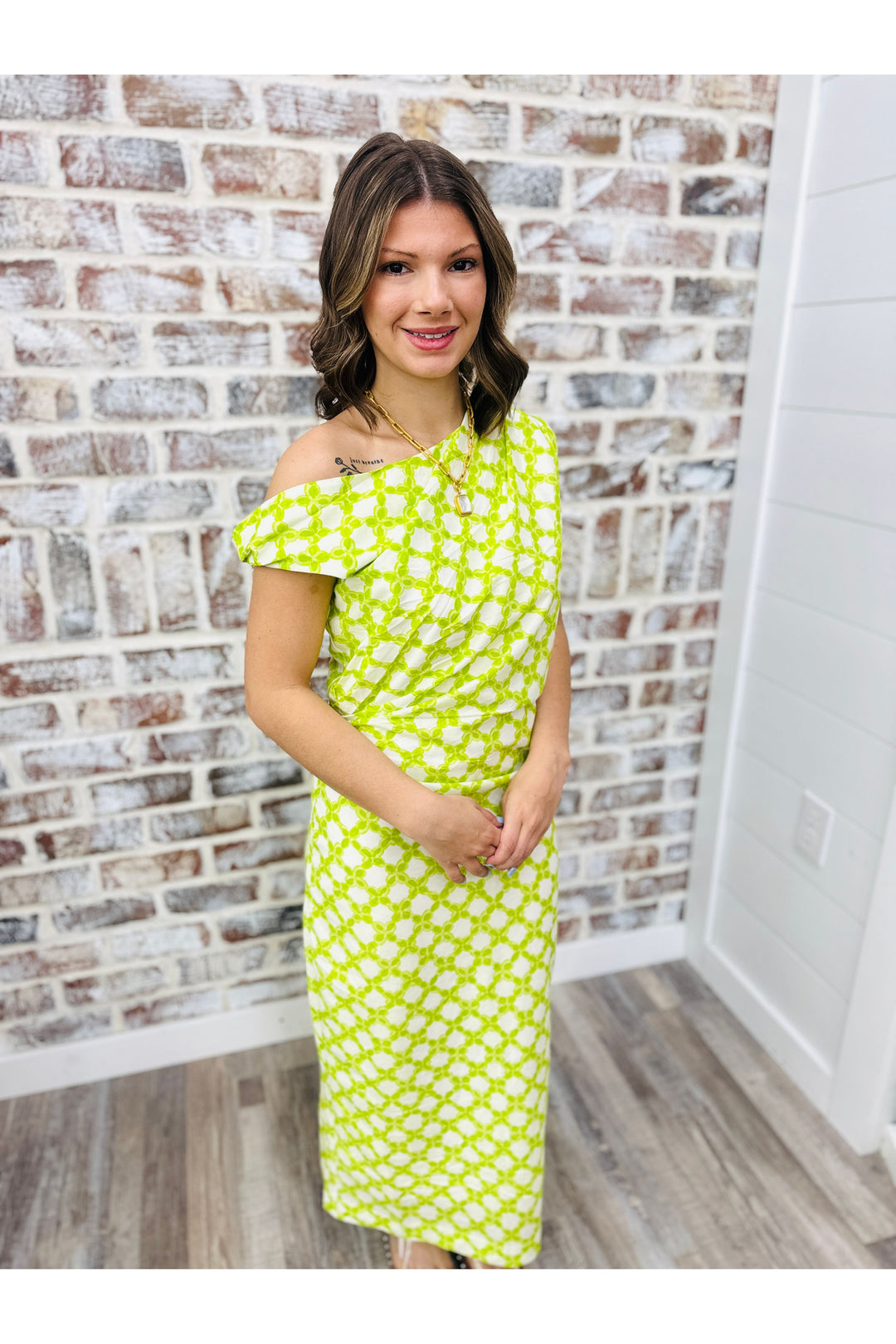 Chainlink Asymmetrical One Shoulder Midi Dress