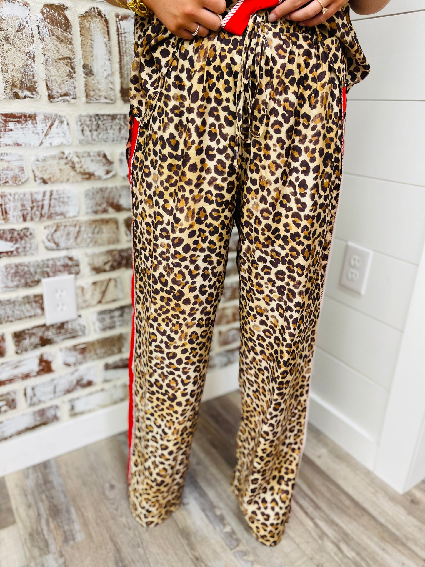 Red Leopard Wide Leg Pants