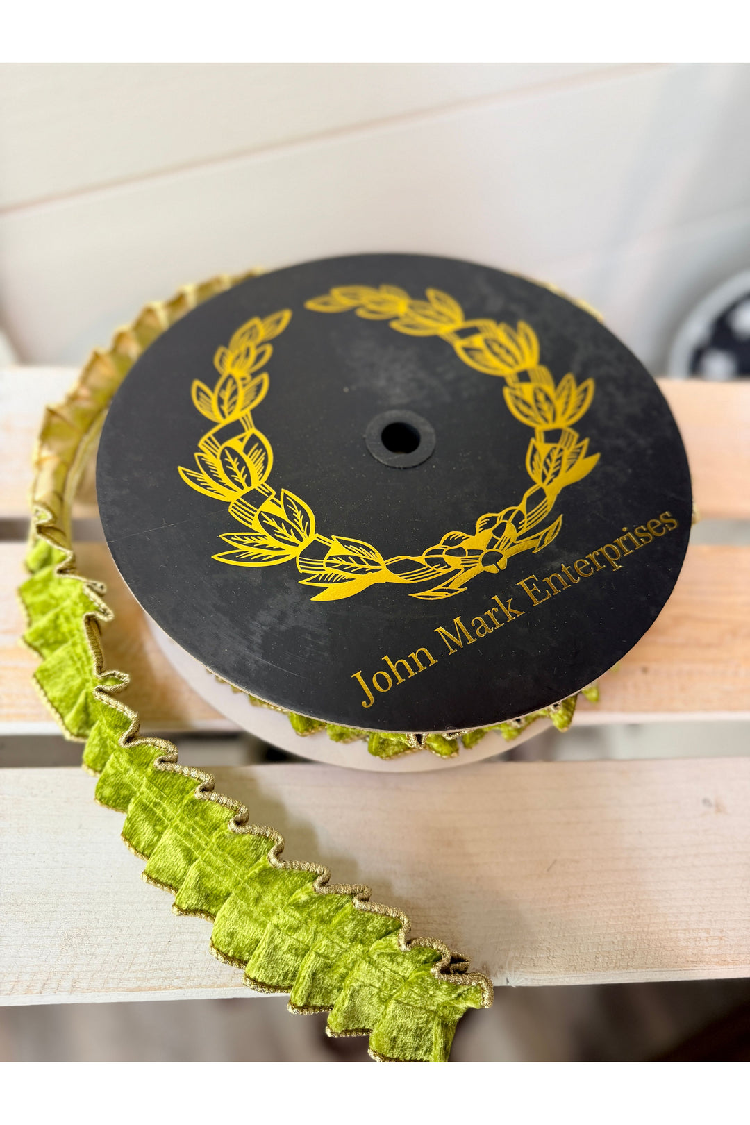 John Mark| Apple Velvet Pleated Metallic Dupion Ribbon 1.5x10yd