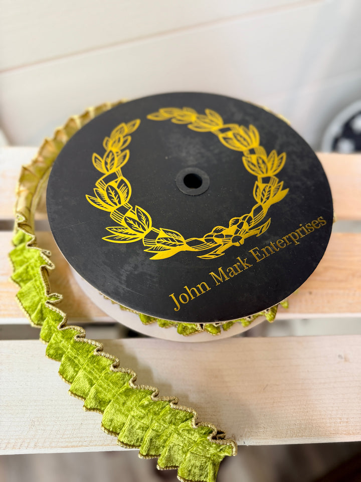 John Mark| Apple Velvet Pleated Metallic Dupion Ribbon 1.5x10yd